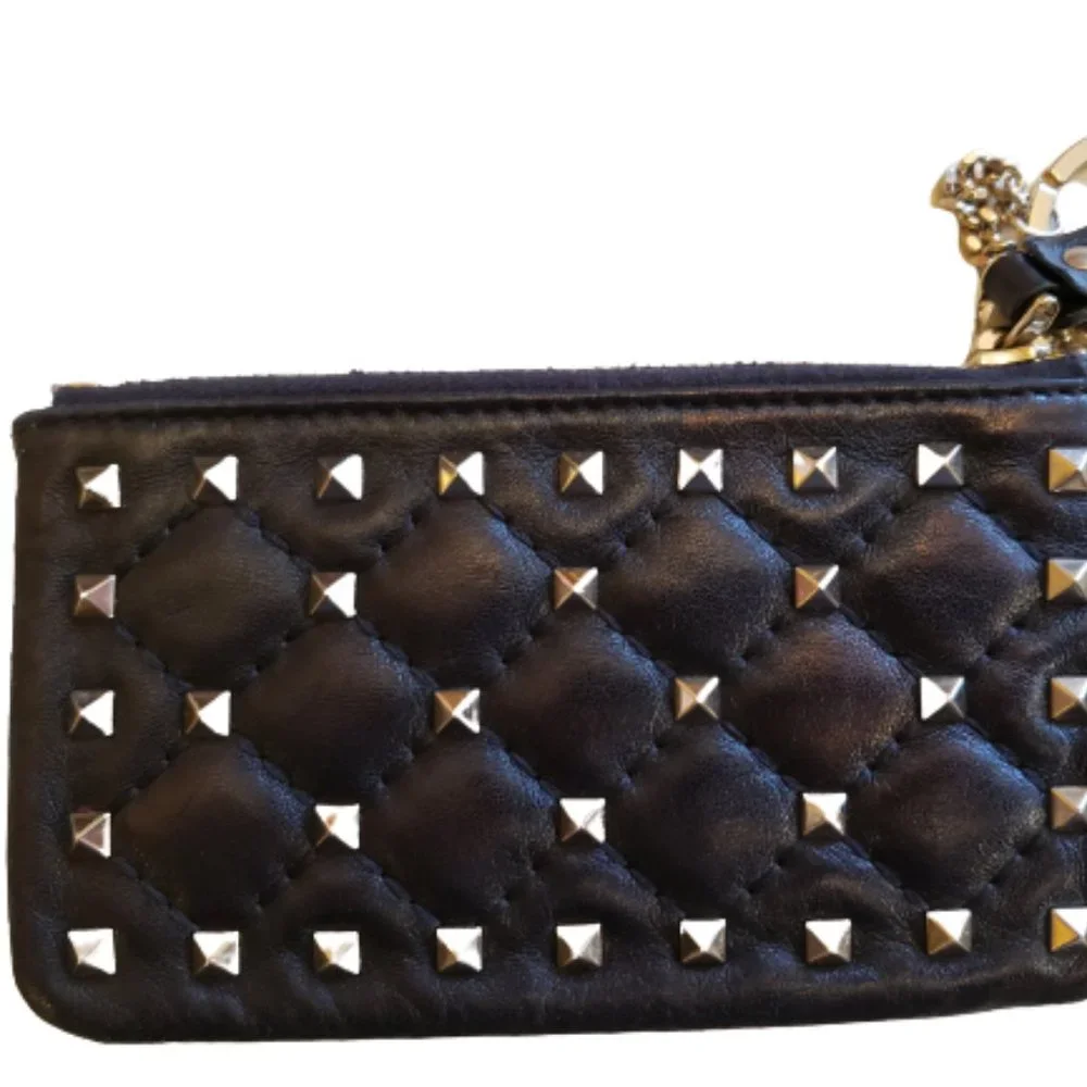 Valentino Garavani Quilted Gunmetal Rockstud Zipper Coin Purse And Cardholder - Picture 4 of 8